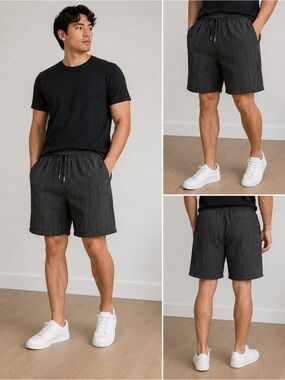 Manfinity Black Crinkle Texture Drawstring Shorts XL Elastic Waist